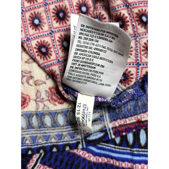 American Eagle Mini Dress Size M Patchwork Multicolor Cold Shoulder Keyhole Neck - Picture 9 of 12